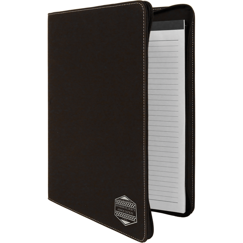 Black & Silver Leatherette Portfolio with Zipper & Notepad