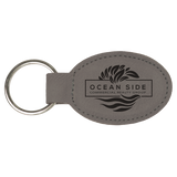 Gray Leatherette Oval Keychain