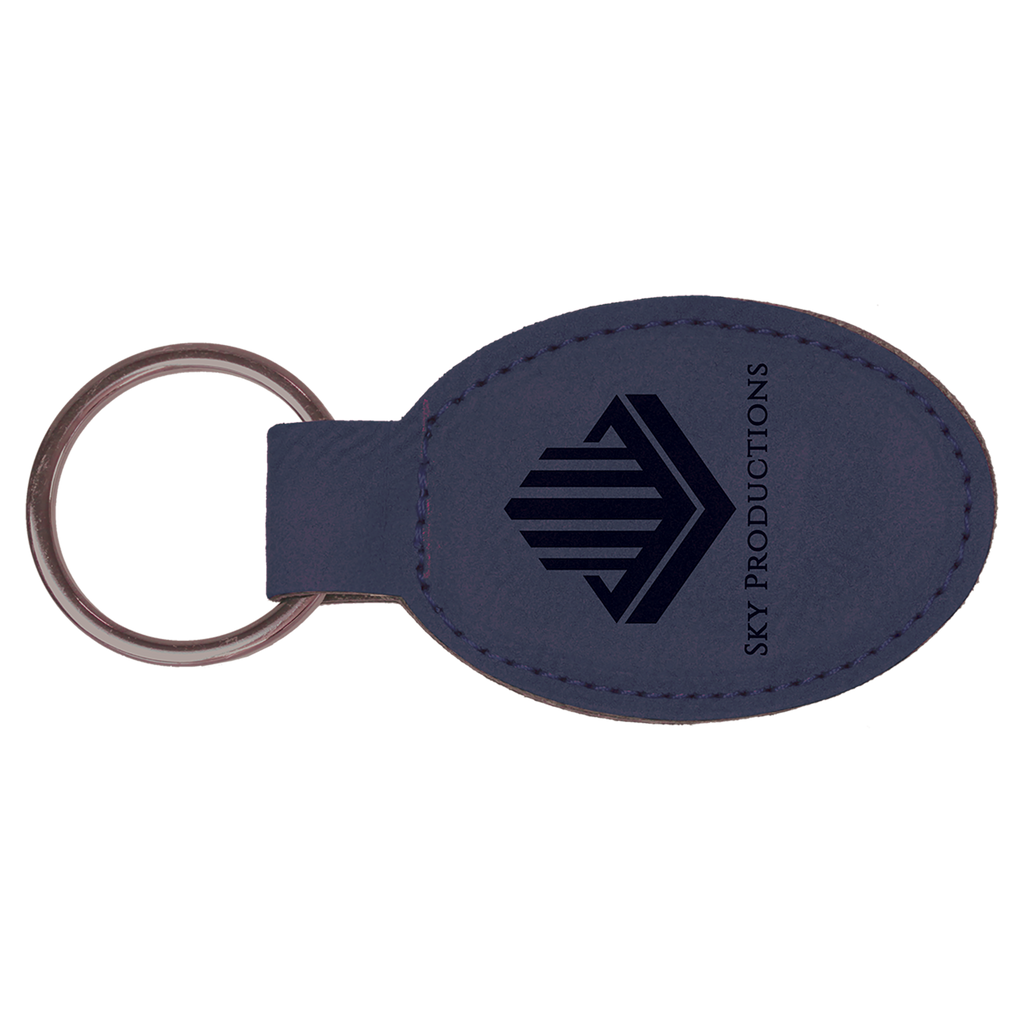 Blue Leatherette Oval Keychain