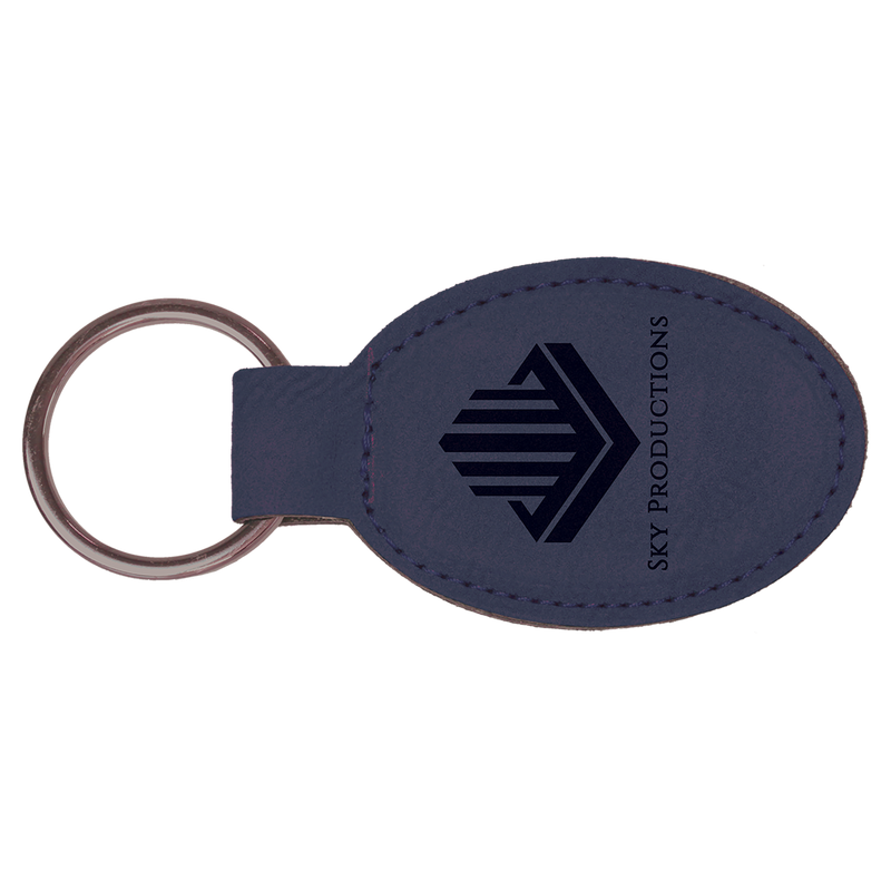 Blue Leatherette Oval Keychain
