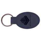 Blue Leatherette Oval Keychain