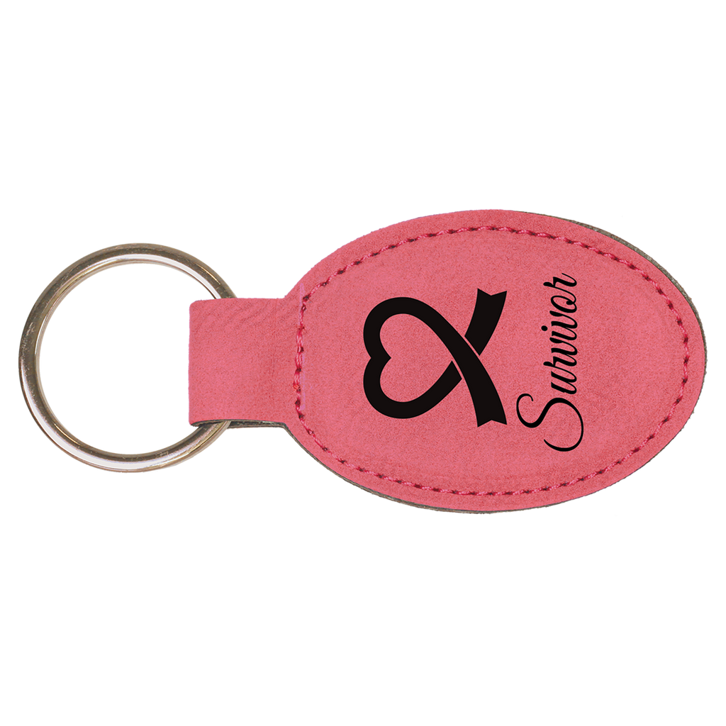 Pink Leatherette Oval Keychain