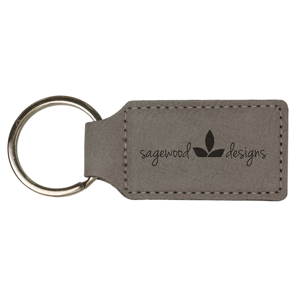 Gray Leatherette Rectangle Keychain