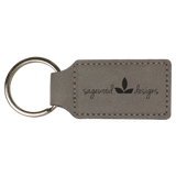 Gray Leatherette Rectangle Keychain