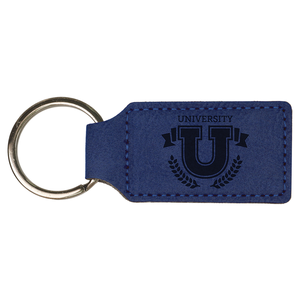 Blue Leatherette Rectangle Keychain