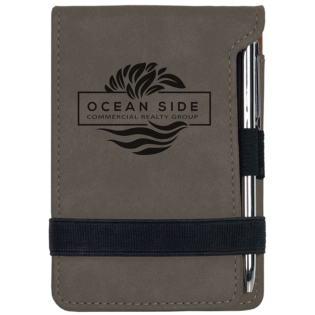 Gray Leatherette Mini Notepad with Pen & Paper