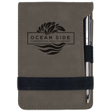 Gray Leatherette Mini Notepad with Pen & Paper