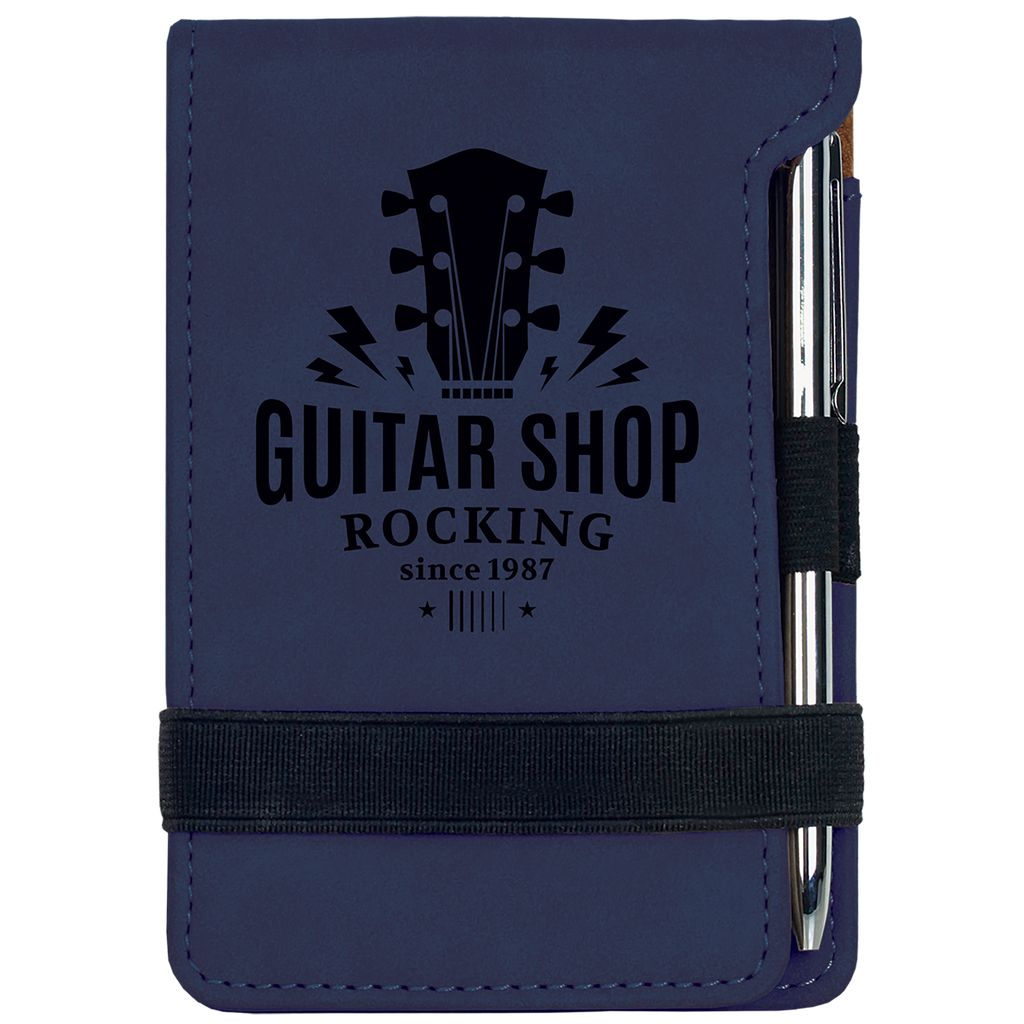 Blue Leatherette Mini Notepad with Pen & Paper
