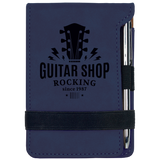 Blue Leatherette Mini Notepad with Pen & Paper
