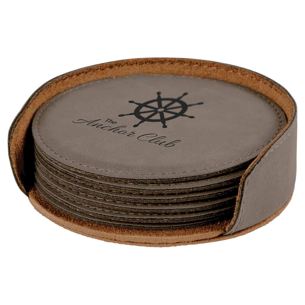 Gray Leatherette Round 6-Coaster Set