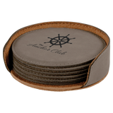 Gray Leatherette Round 6-Coaster Set