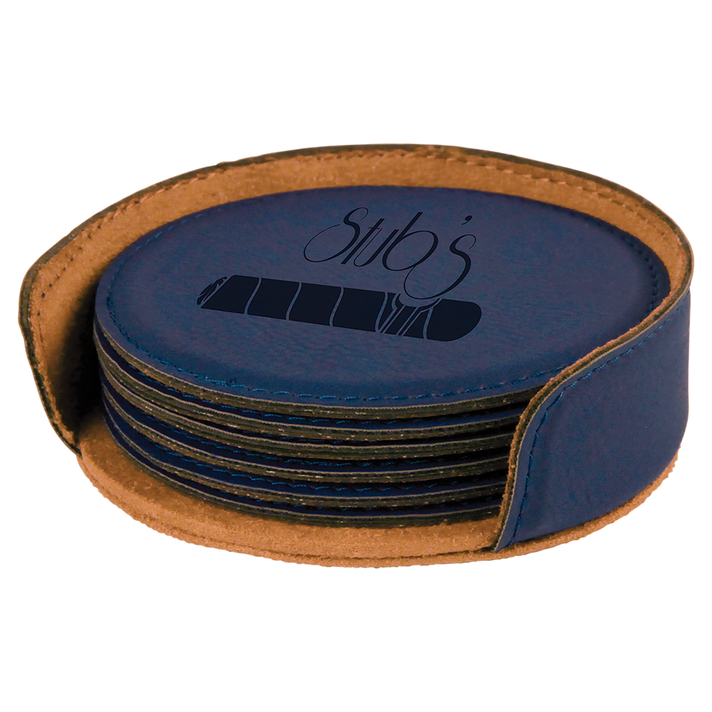 Blue Leatherette Round 6-Coaster Set