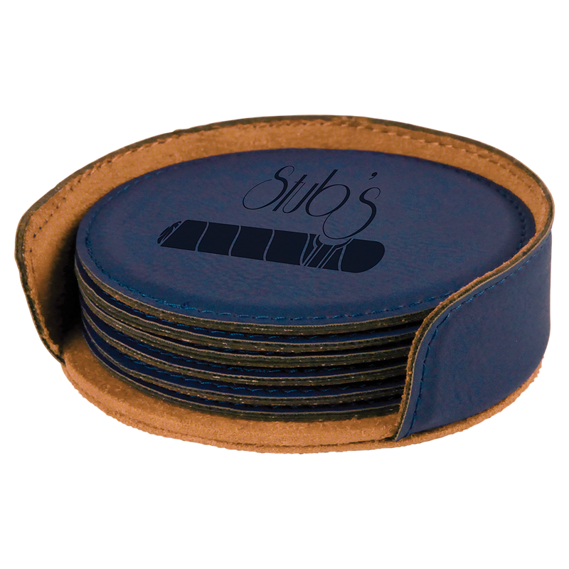 Blue Leatherette Round 6-Coaster Set