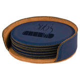 Blue Leatherette Round 6-Coaster Set