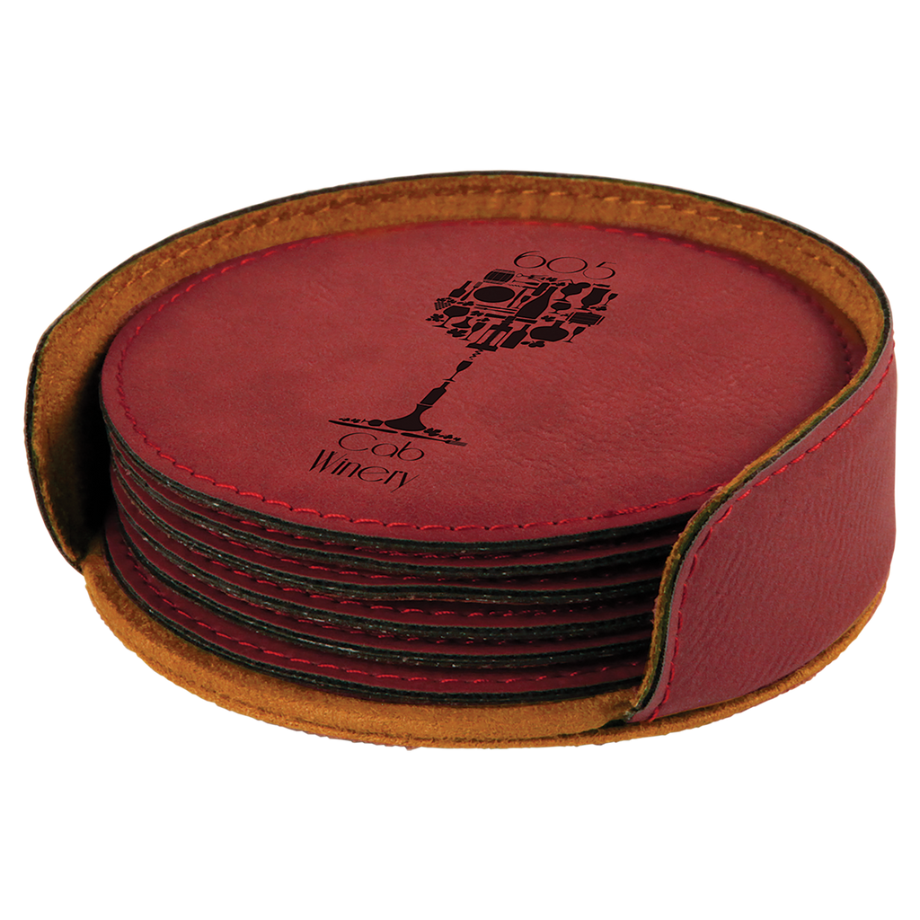 Rose Leatherette Round 6-Coaster Set