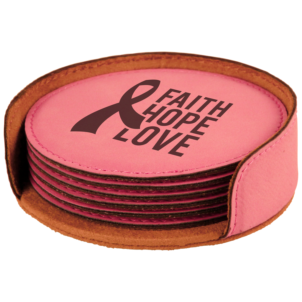 Pink Leatherette Round 6-Coaster Set
