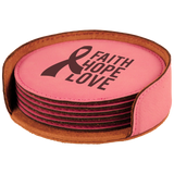 Pink Leatherette Round 6-Coaster Set