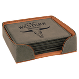 Gray Leatherette Square 6-Coaster Set