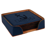 Blue Leatherette Square 6-Coaster Set