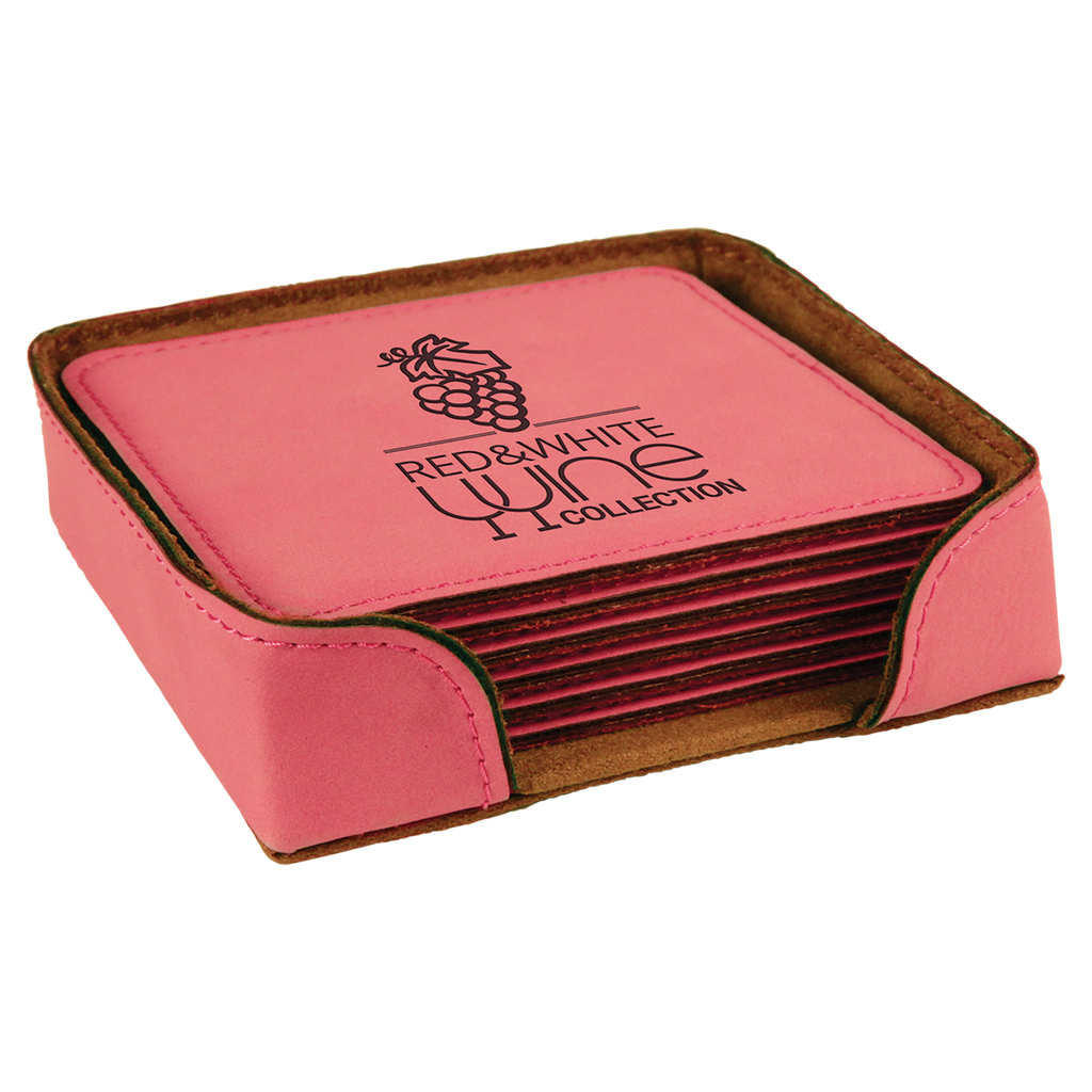 Pink Leatherette Square 6-Coaster Set