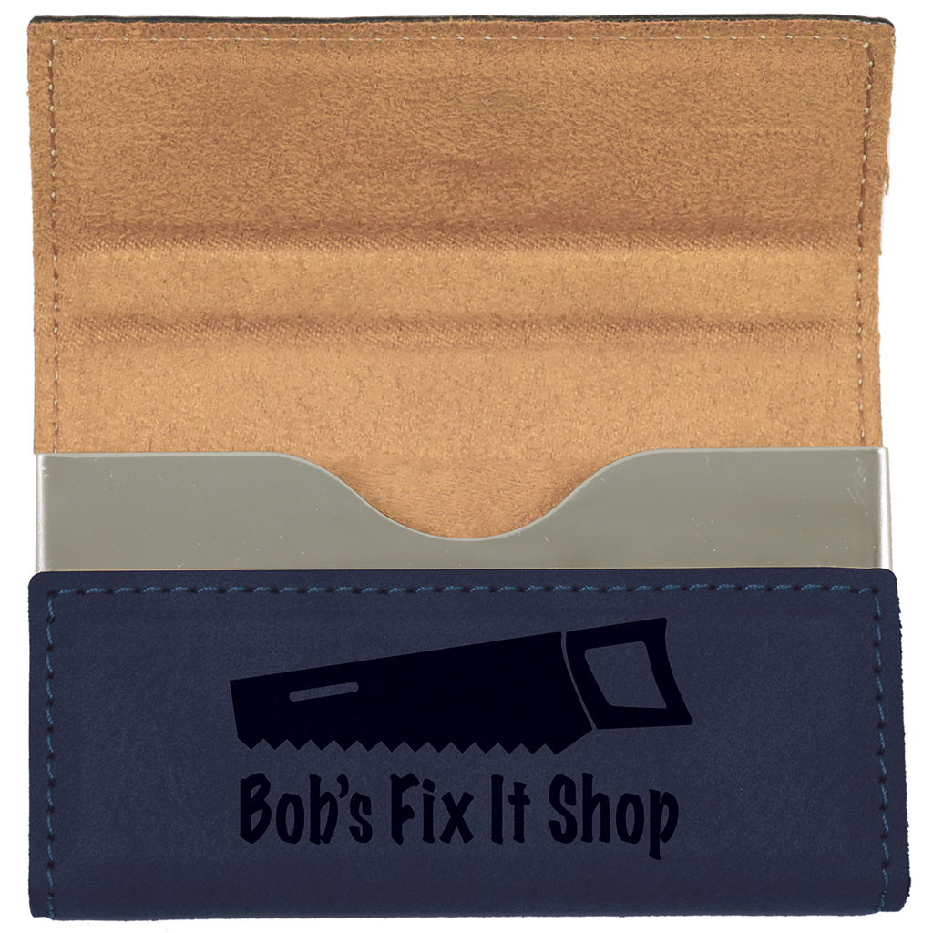 Blue Leatherette Hard Business Card Holder