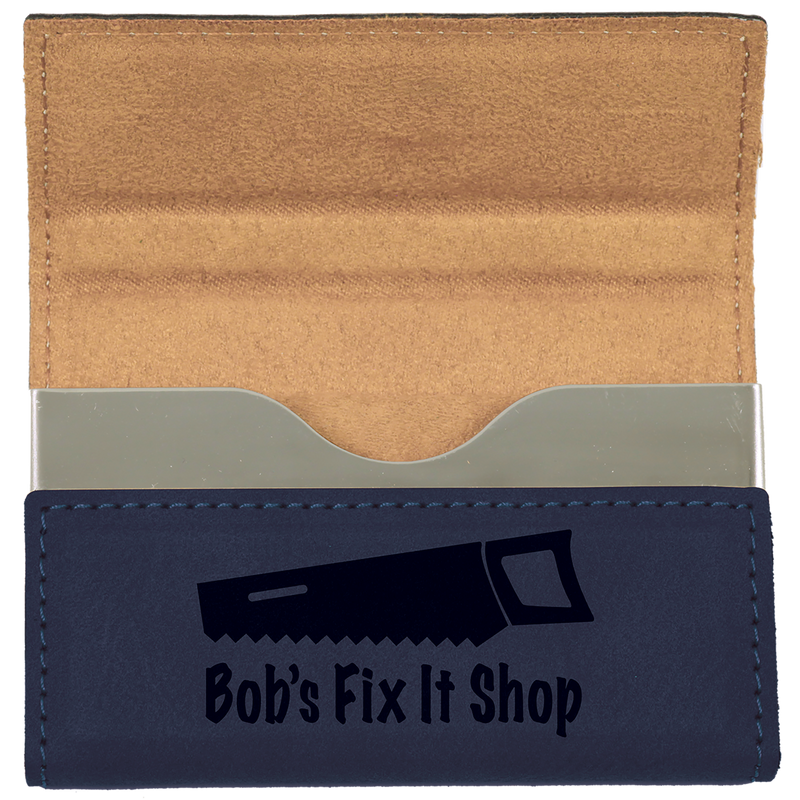 Blue Leatherette Hard Business Card Holder