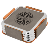 Gray Leatherette Square 4-Coaster Set with Silver Edge