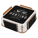 Black & Silver Leatherette Square 4-Coaster Set with Silver Edge