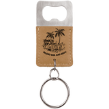 Light Brown Leatherette Rectangle Bottle Opener Keychain