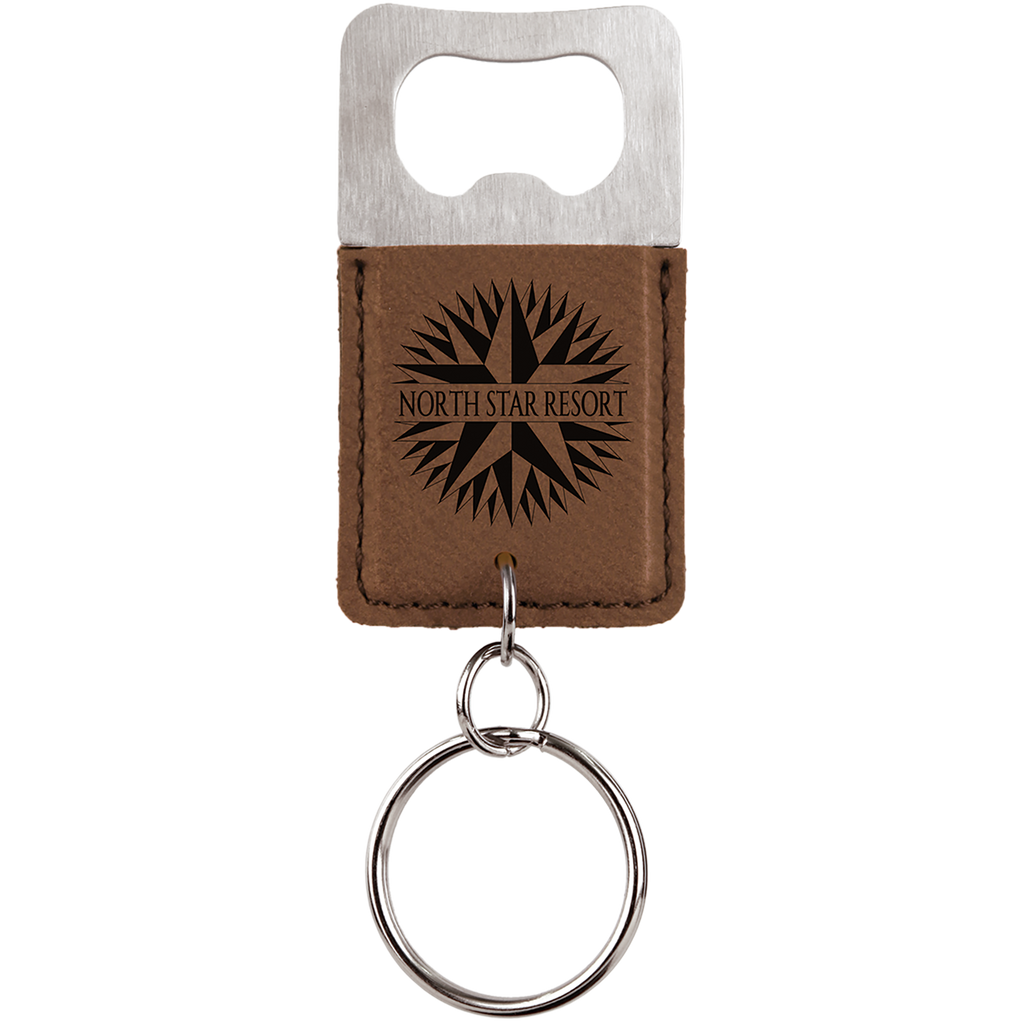 Dark Brown Leatherette Rectangle Bottle Opener Keychain