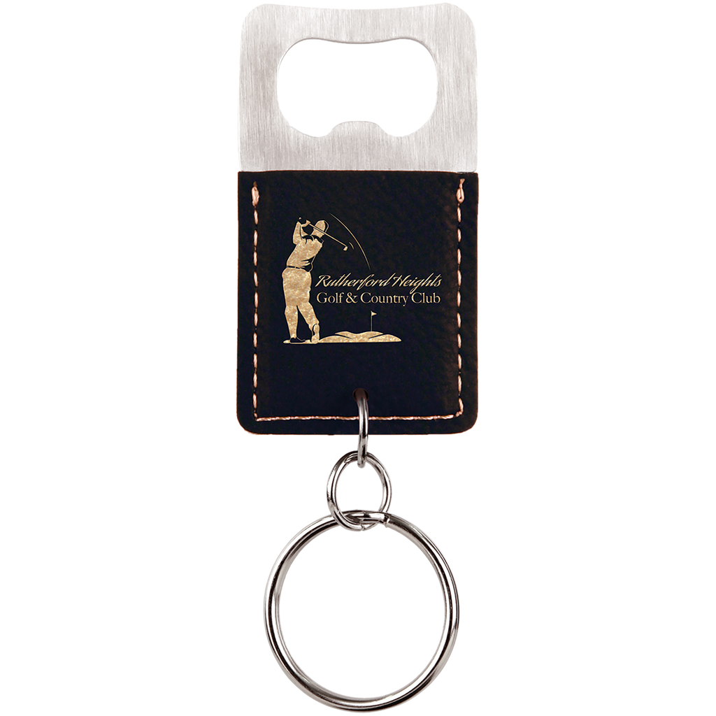 Black & Gold Leatherette Rectangle Bottle Opener Keychain