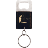 Black & Gold Leatherette Rectangle Bottle Opener Keychain