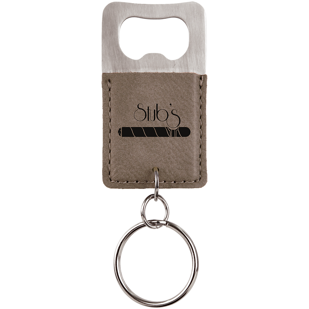 Gray Leatherette Rectangle Bottle Opener Keychain