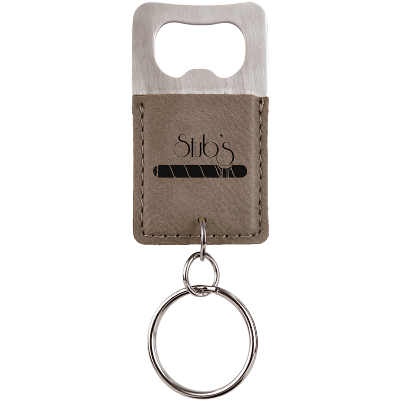 Gray Leatherette Rectangle Bottle Opener Keychain