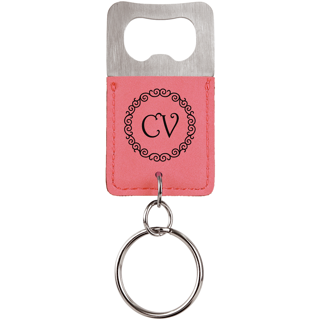 Pink Leatherette Rectangle Bottle Opener Keychain
