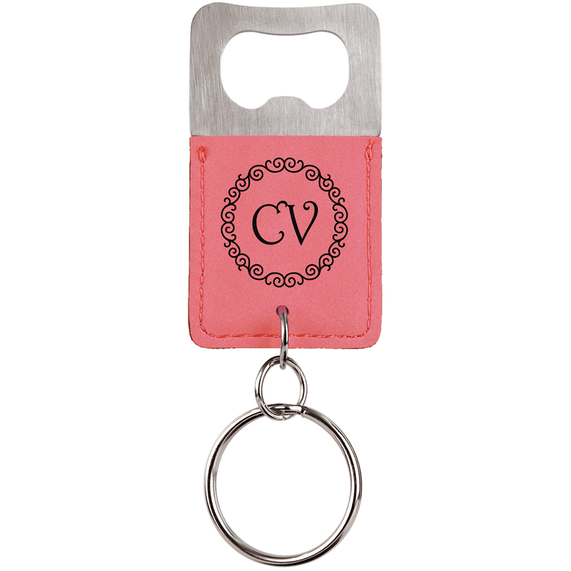 Pink Leatherette Rectangle Bottle Opener Keychain