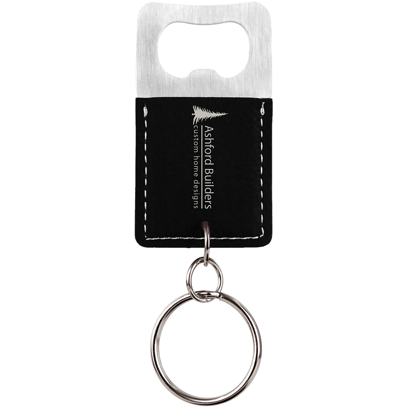 Black & Silver Leatherette Rectangle Bottle Opener Keychain