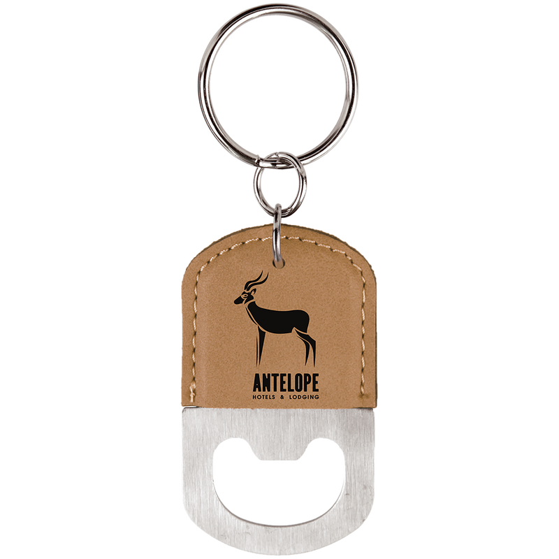 Light Brown Leatherette Oval Bottle Opener Keychain