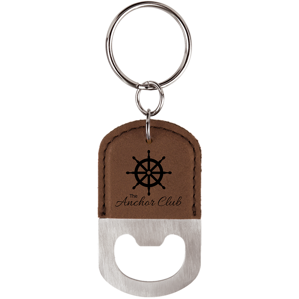 Dark Brown Leatherette Oval Bottle Opener Keychain