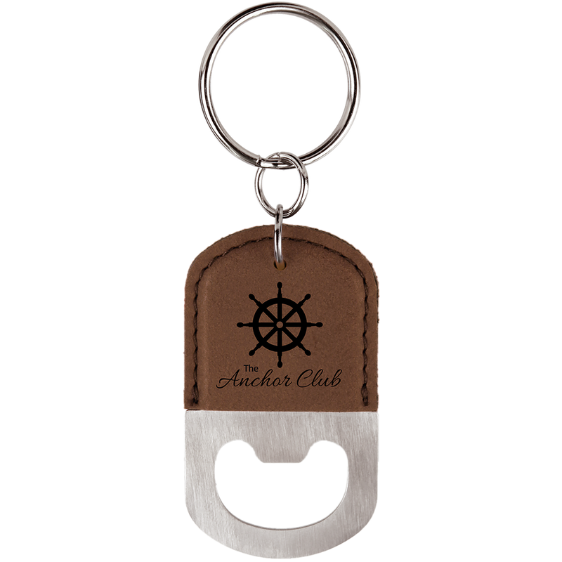 Dark Brown Leatherette Oval Bottle Opener Keychain
