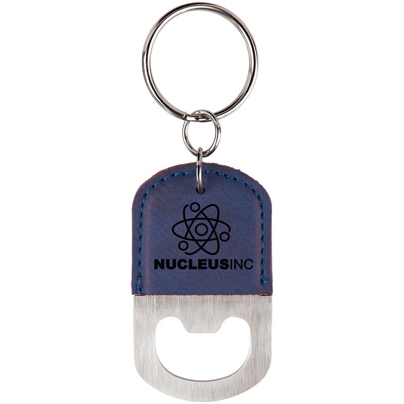 Blue Leatherette Oval Bottle Opener Keychain