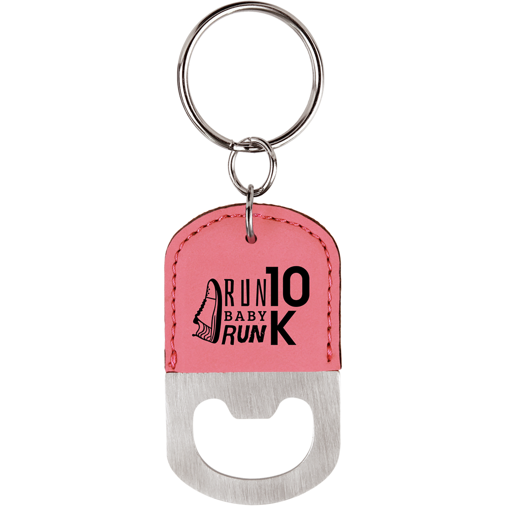Pink Leatherette Oval Bottle Opener Keychain