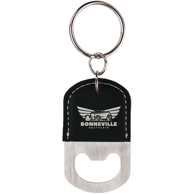 Black & Silver Leatherette Oval Bottle Opener Keychain