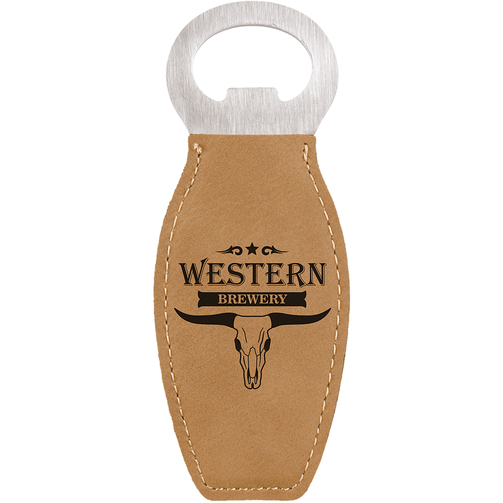 Light Brown Leatherette Rounded Bottle Opener