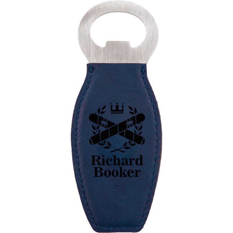 Blue Leatherette Rounded Bottle Opener