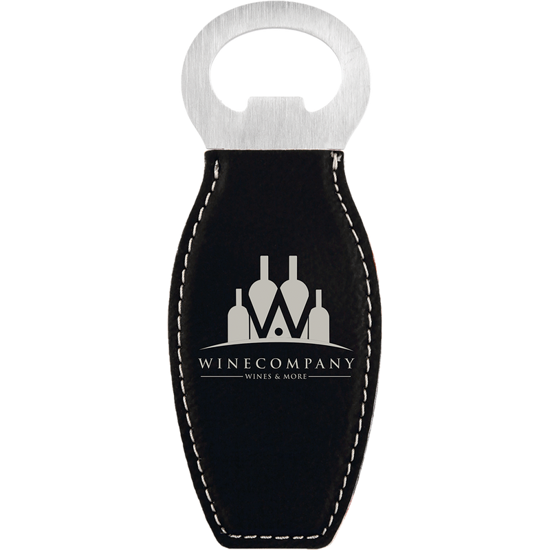 Black & Silver Leatherette Rounded Bottle Opener