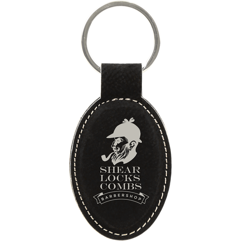 Black & Silver Leatherette Oval Keychain