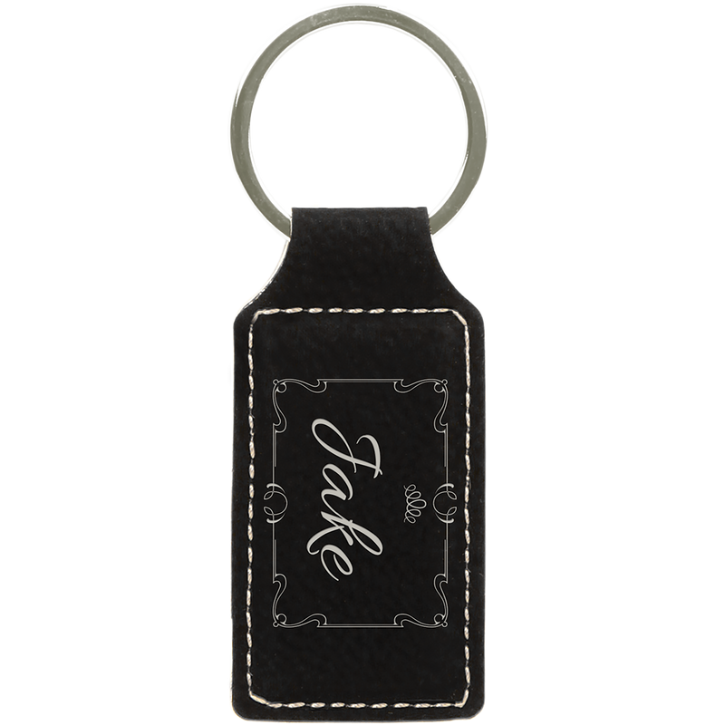 Black & Silver Leatherette Rectangle Keychain