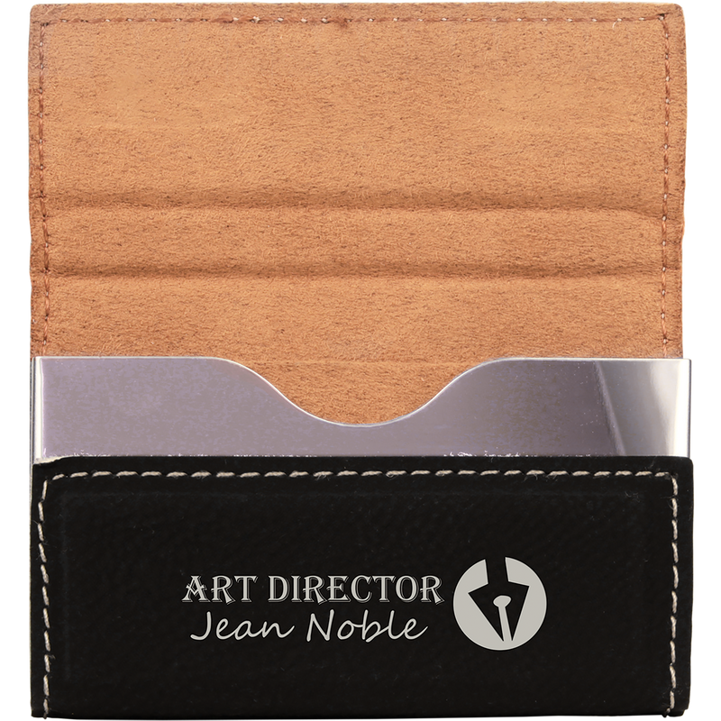 Black & Silver Leatherette Hard Business Card Holder