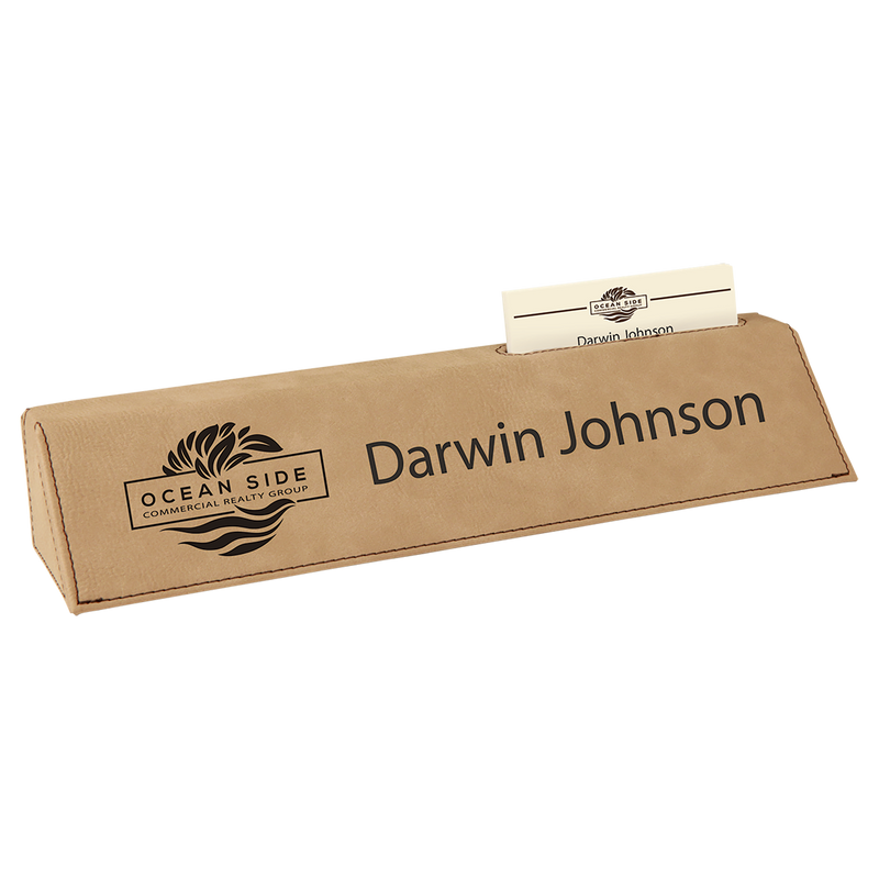 Light Brown Leatherette Desk Wedge with Business Card Holder